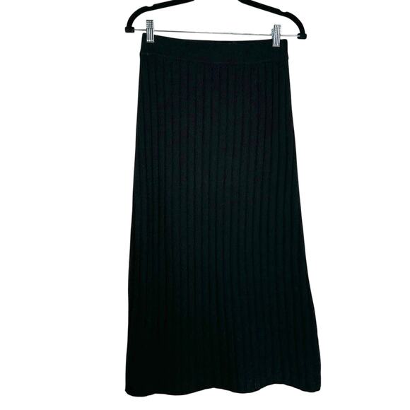 EUC Quince Women’s Mongolian Cashmere Midi Skirt Pull On Black Ribbed M 4453 - Picture 4 of 9
